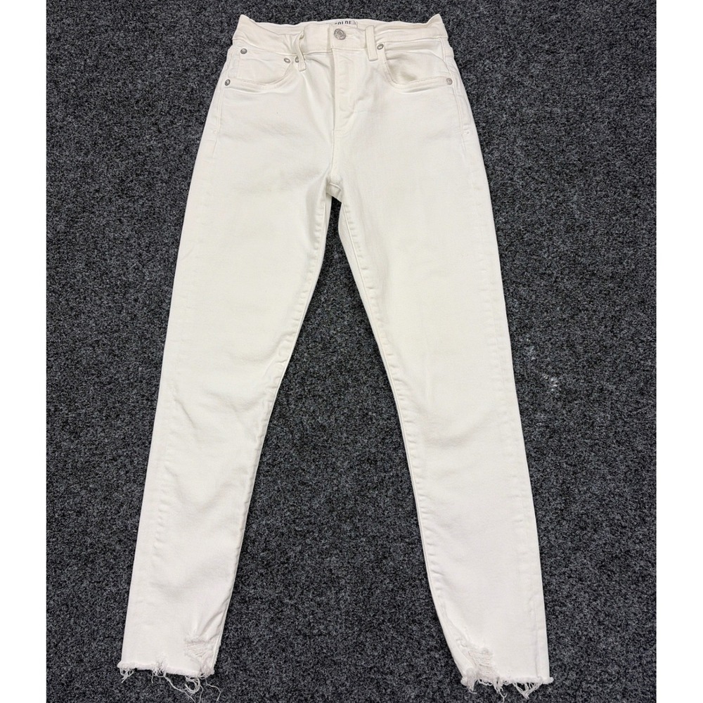 AGOLDE Jeans Women 26 White Skinny High Rise Raw Hem Distressed A018B-1013 Denim